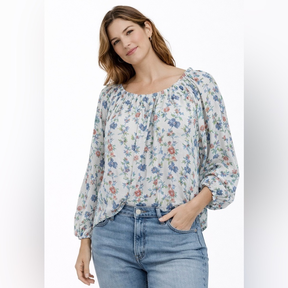 💐 Kensie Jeans White Floral Peasant Blouse